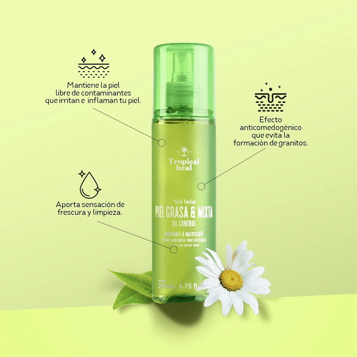 Mist Facial para Piel Grasa - Spray para control de grasa enriquecido con té verde y manzanilla