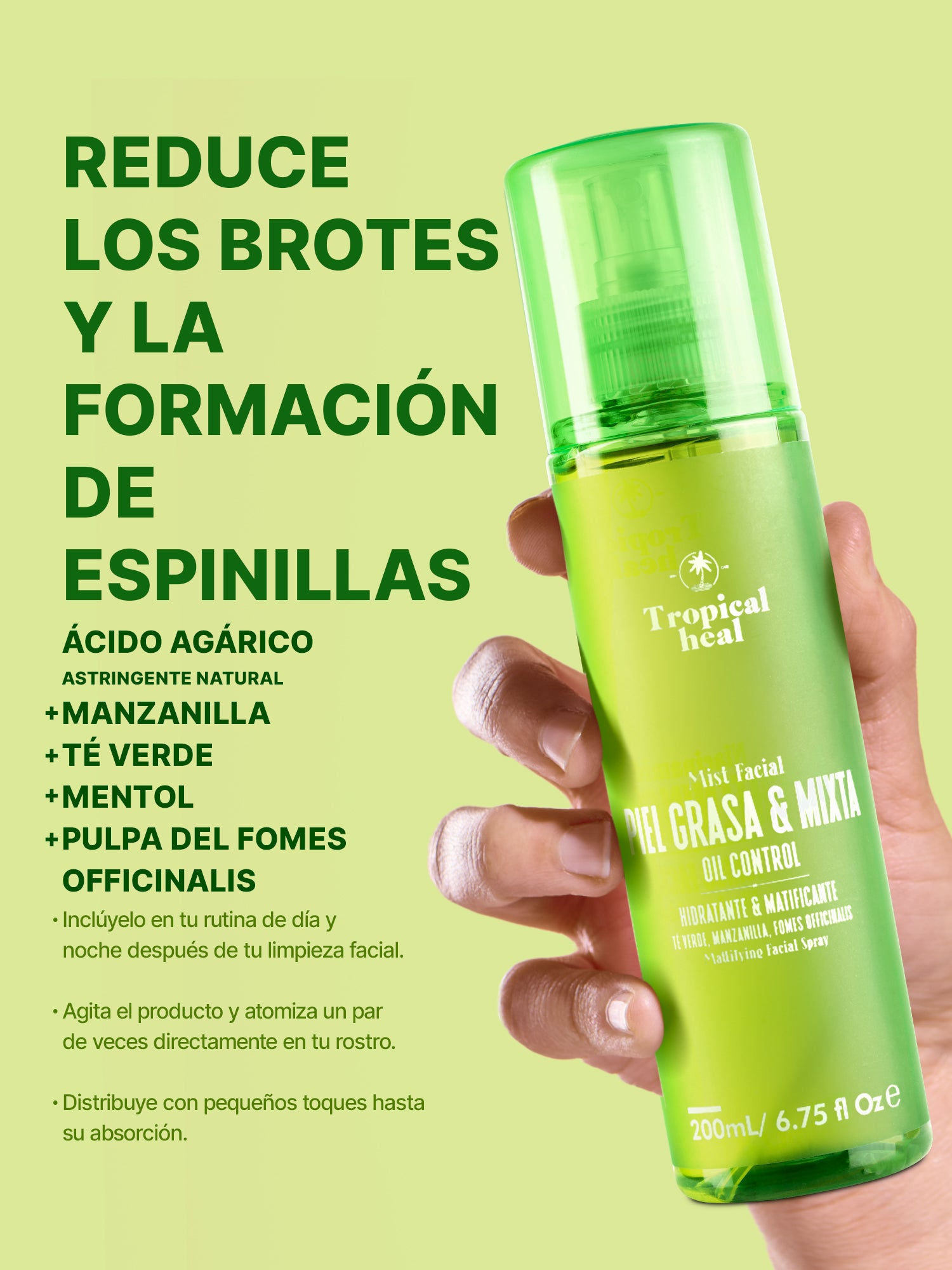 Mist Facial para Piel Grasa - Spray para control de grasa enriquecido con té verde y manzanilla