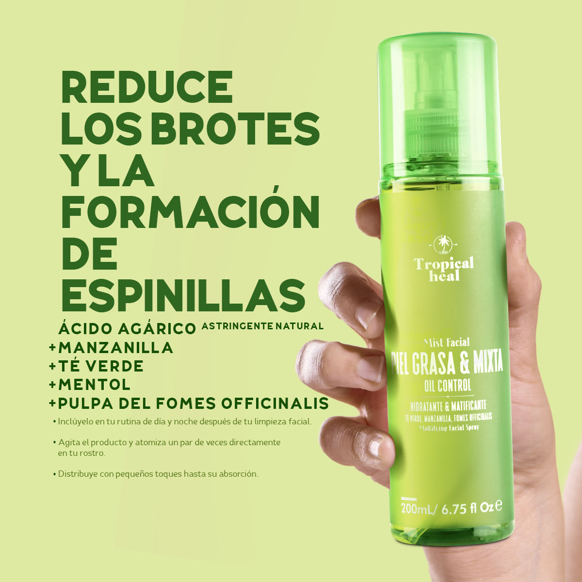 Mist Facial para Piel Grasa - Spray para control de grasa enriquecido con té verde y manzanilla